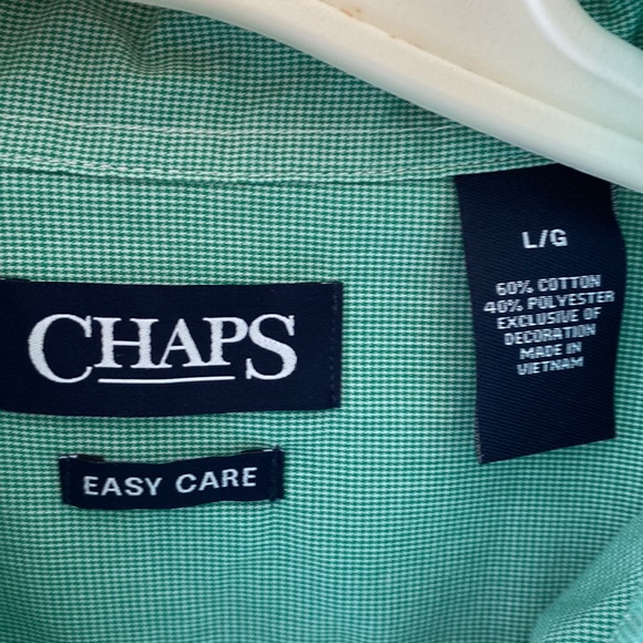 Chaps button down Men’s shirt. Sz Lg green/white tiny checks short sleeve - Picture 3 of 5